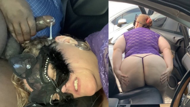 SSBBW Hot Blonde Milf Twerking Big Booty & Playing With Tits Publicly Outside Car (Deepthroat Blowjob In Car) POV, Nut